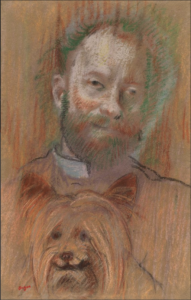 Portrait du Vicomte Lepic tenant son chien