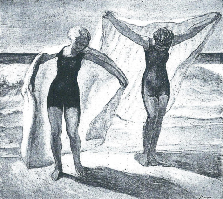 Henri LEBASQUE - Jeunes filles sortant du bain, plage de Préfailles