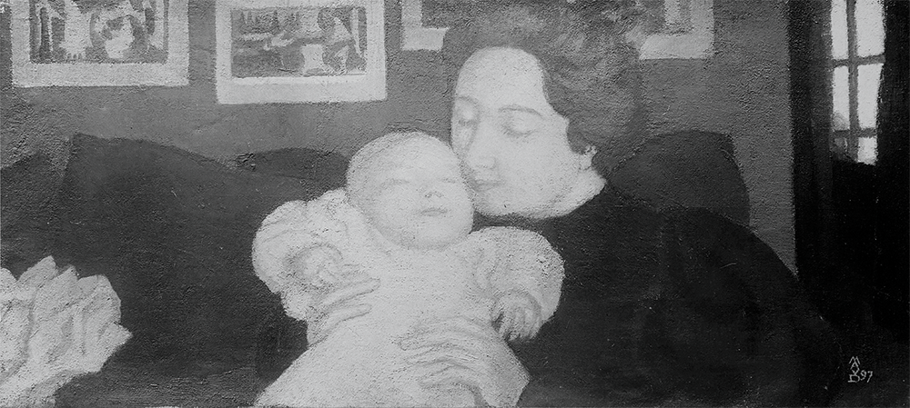 Maurice DENIS - Femme et enfant, la mère aux coussins rouges