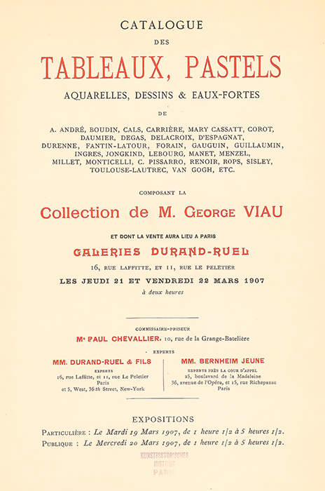 Vente George Viau des 21 et 22 mars 1907 Galeries Durand-Ruel