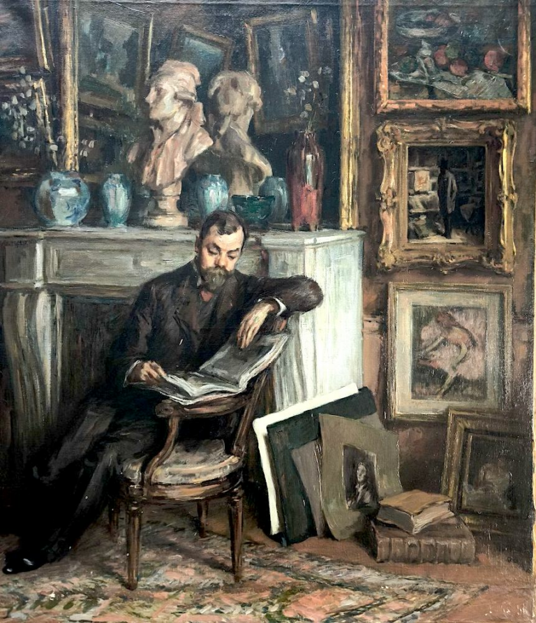 Alfredo MÜLLER - Portrait de George Viau et ses tableaux