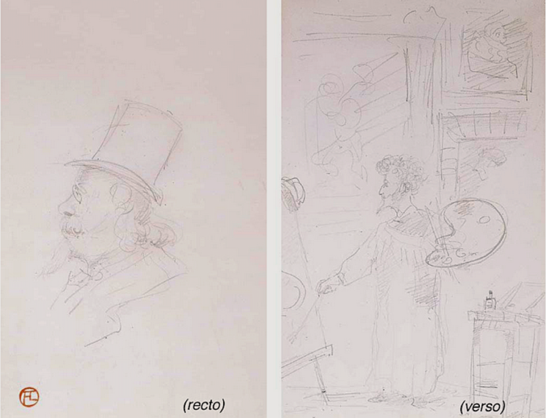 «Tête d’homme au chapeau haut de forme»(recto) et «Artiste peintre» ( verso)