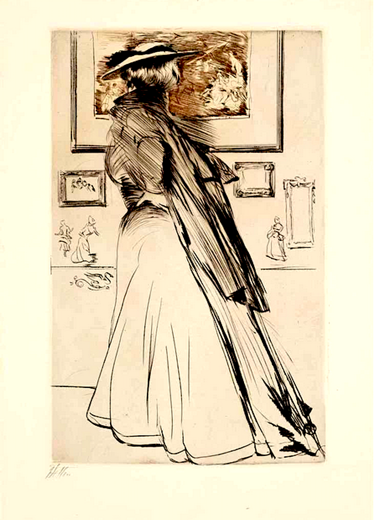 La Femme au manteau Watteau regardant l'Embarquement pour Cythère