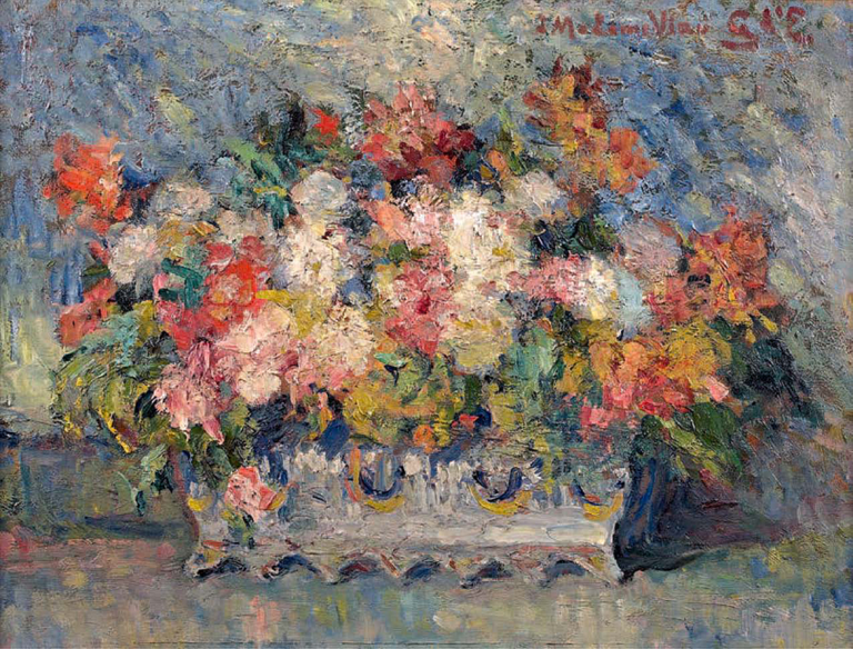 Georges D'ESPAGNAT - Fleurs variées dans une bouquetière