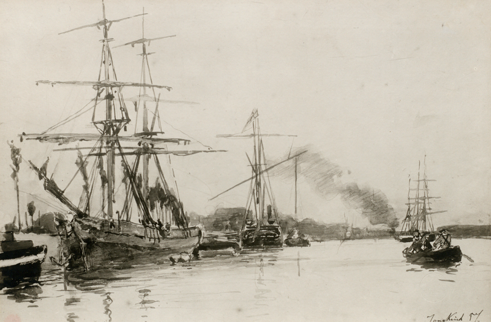 Johan Barthold JONGKING - L'avant port de Honfleur, bateaux sortant