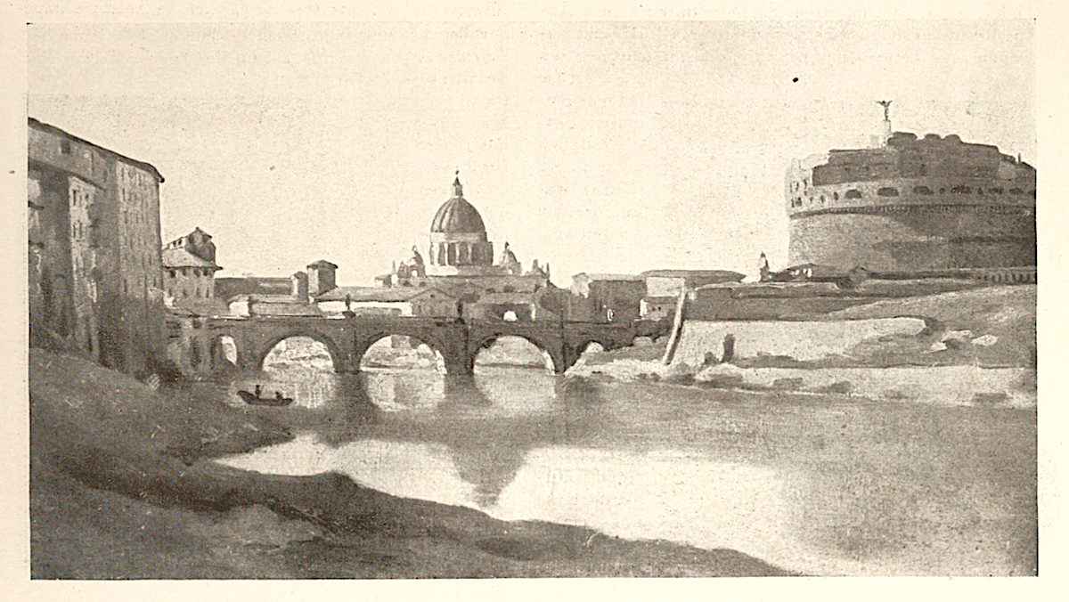 Rome. Le pont sur le Tibre et le château Saint- Ange.