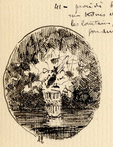 Croquis de George Viau sur le catalogue de la Société Internationale de La Peinture à l'eau. Galerie Chaine & Simonson, Paris, du 16 février au 6 mars 1912.