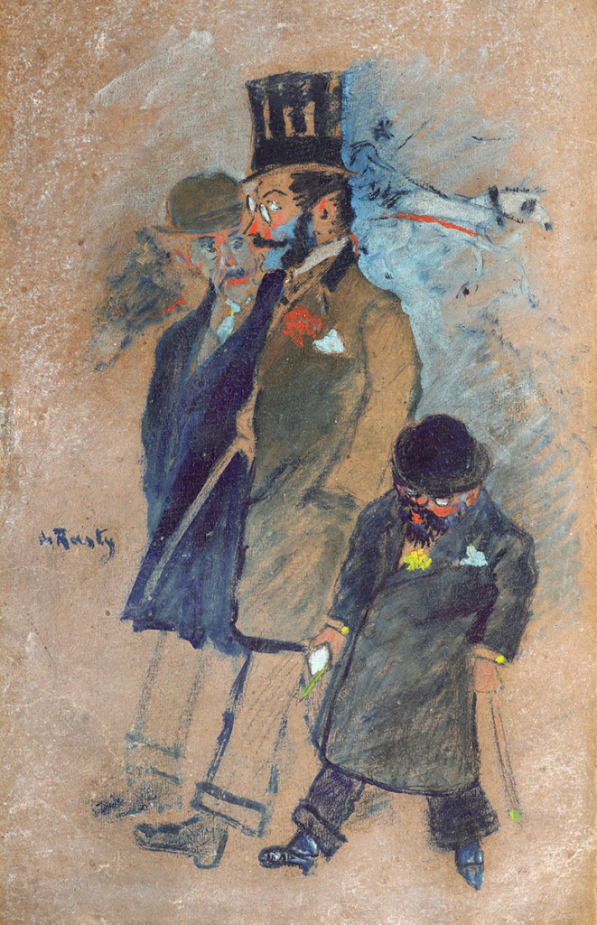 Dessin de Jean de Rasta représentant George Viau en compagnie de Gabriel Tapié de Céleyran (cousin de Toulouse-Lautrec) et Henri De Toulouse-Lautrec