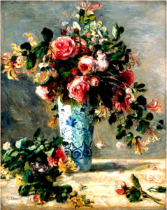 Roses et jasmins dans un vase de delft