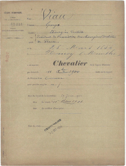 1901 Légion d'honneur G. Viau