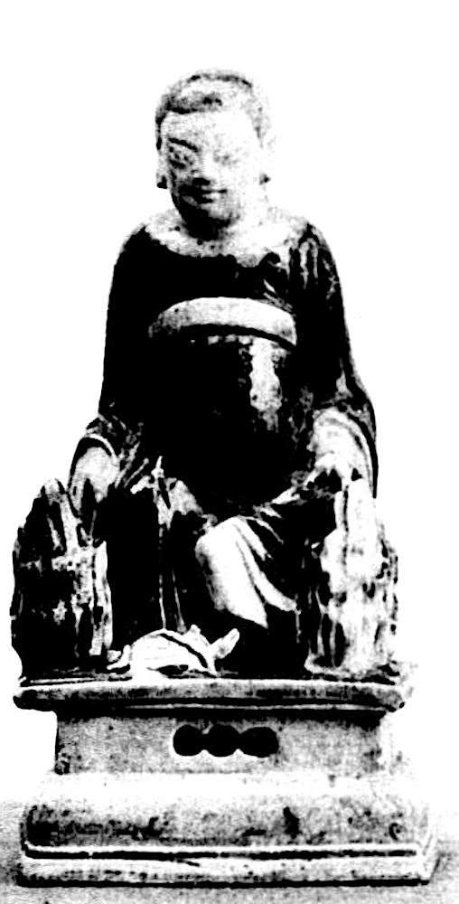 GV2340-Statuette en biscuit émaillé bleu turquoise et aubergine