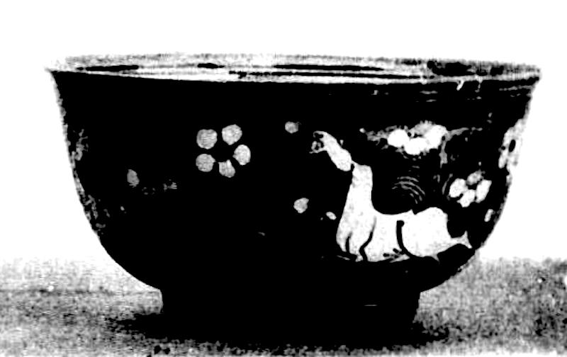 GV2349-Bol, de forme hémisphérique, en biscuit à fond vert