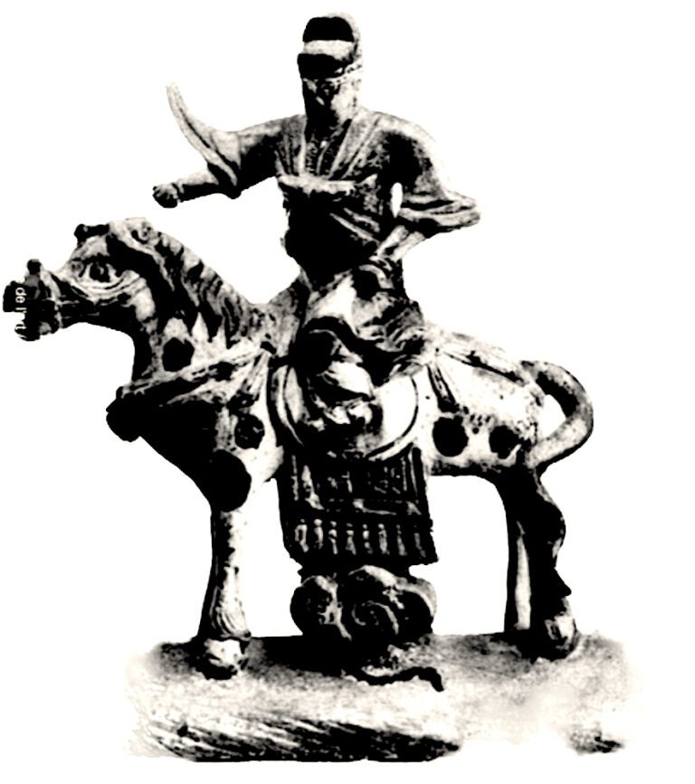 GV2355-Ornement de faîtage, représentant un cavalier debout sur une tuile