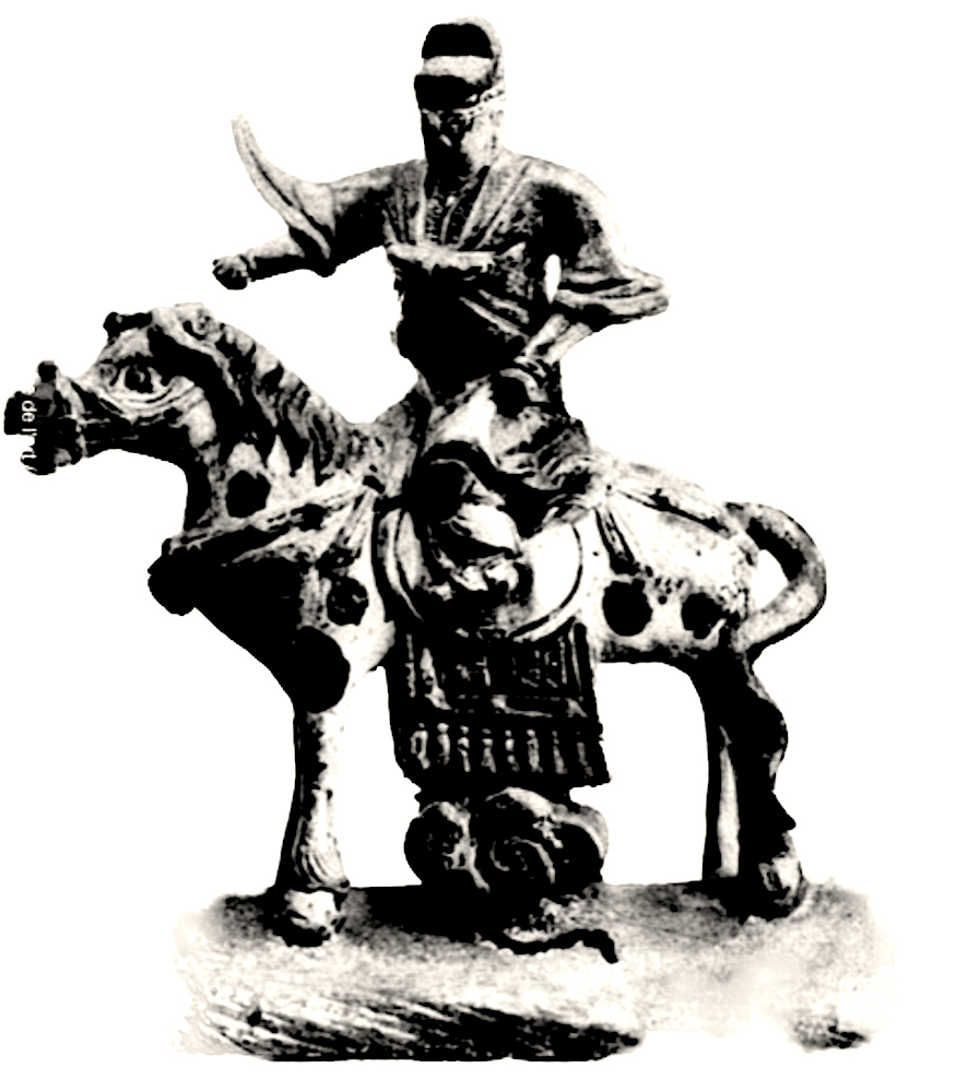 GV2355-Ornement de faîtage, représentant un cavalier debout sur une tuile