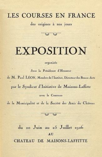 1926 - Les courses en France. Exposition château de Maisons-Lafitte.