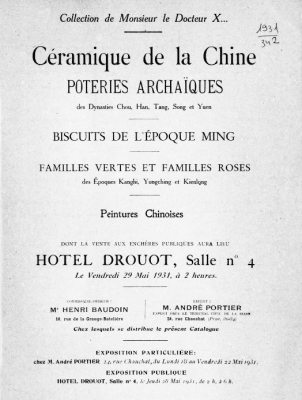 Vente de Céramique de Chine à l'Hôtel Drouot Vente VIAU le 29 mai 1931